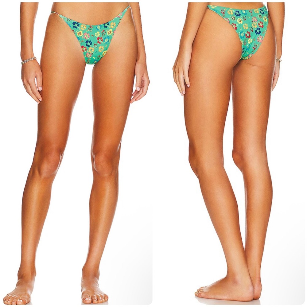 Superdown Revolve Womens Alina Green Floral Tropical‎ Hibiscus Bikini Bottoms M